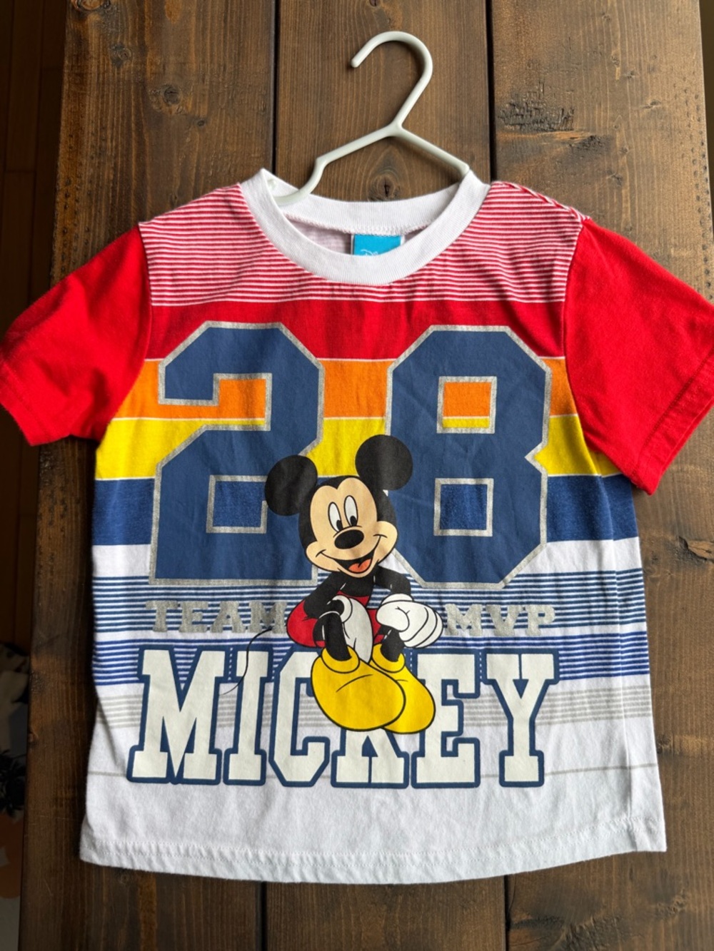 Disney Mickey Mouse Striped Number Tee - Red/Blue/Yellow